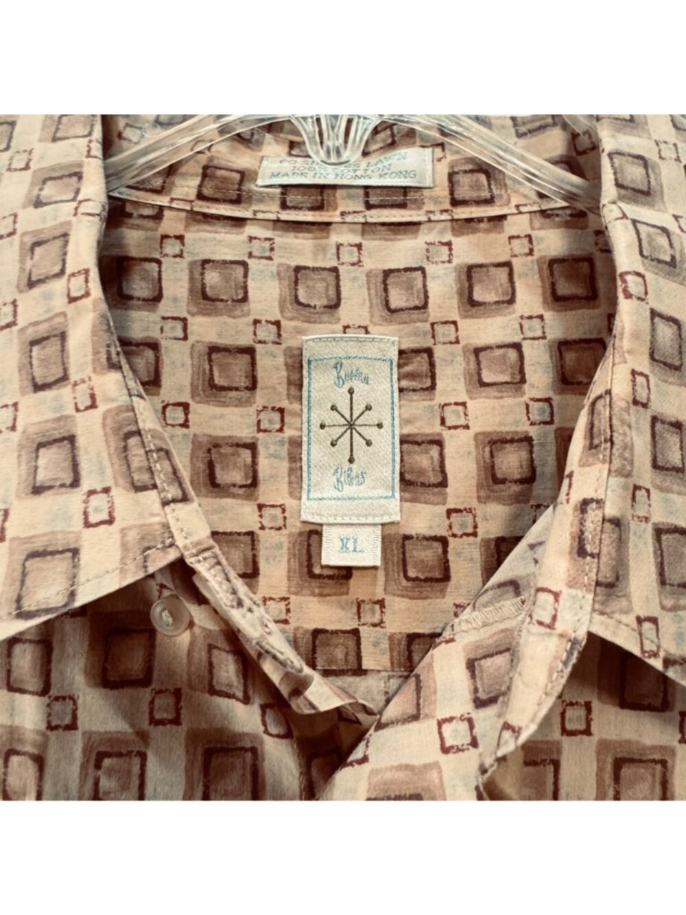 Vintage Burma Bibas 60s Single Lawn Retro XL Shirt SS Geometric Cotton Hong Kong - Picture 2 of 9